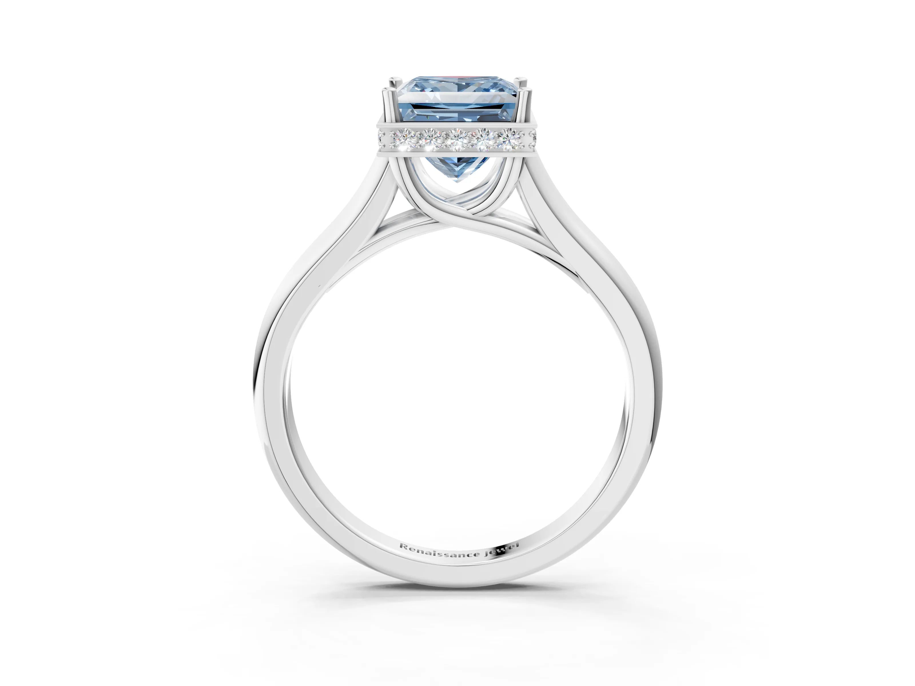 White gold Fancy Blue Princess Cut Solitaire Diamond Engagement Ring with Four-Prong Setting and Tapered Band_15