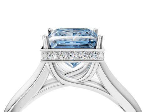 White gold Fancy Blue Princess Cut Solitaire Diamond Engagement Ring with Four-Prong Setting and Tapered Band_16