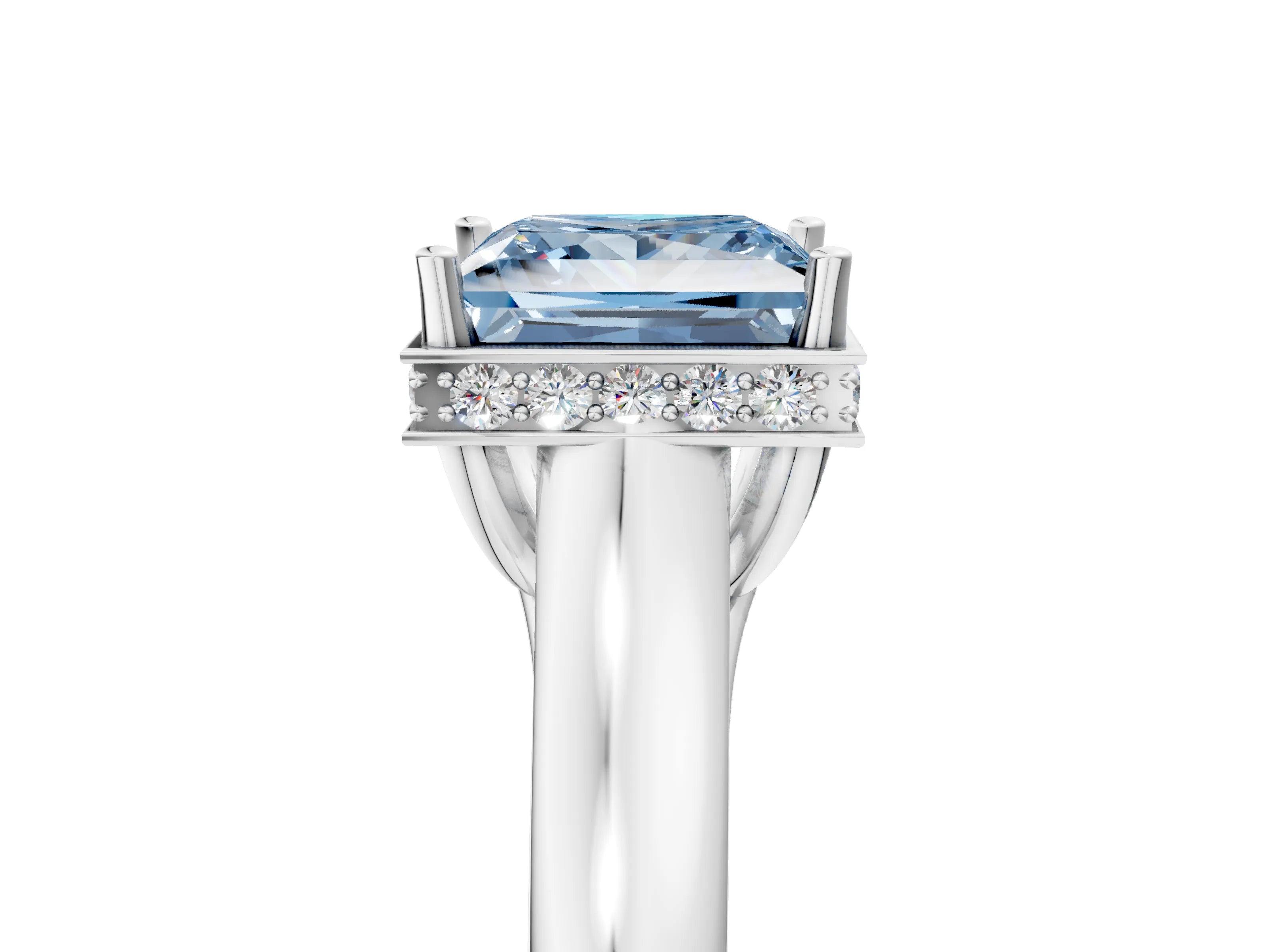 White gold Fancy Blue Princess Cut Solitaire Diamond Engagement Ring with Four-Prong Setting and Tapered Band_17
