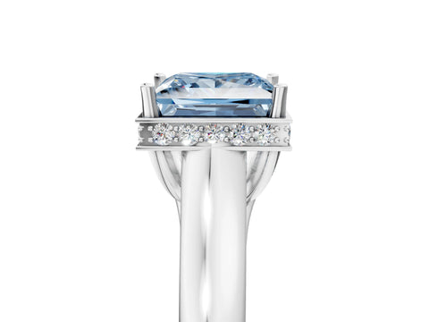 White gold Fancy Blue Princess Cut Solitaire Diamond Engagement Ring with Four-Prong Setting and Tapered Band_17