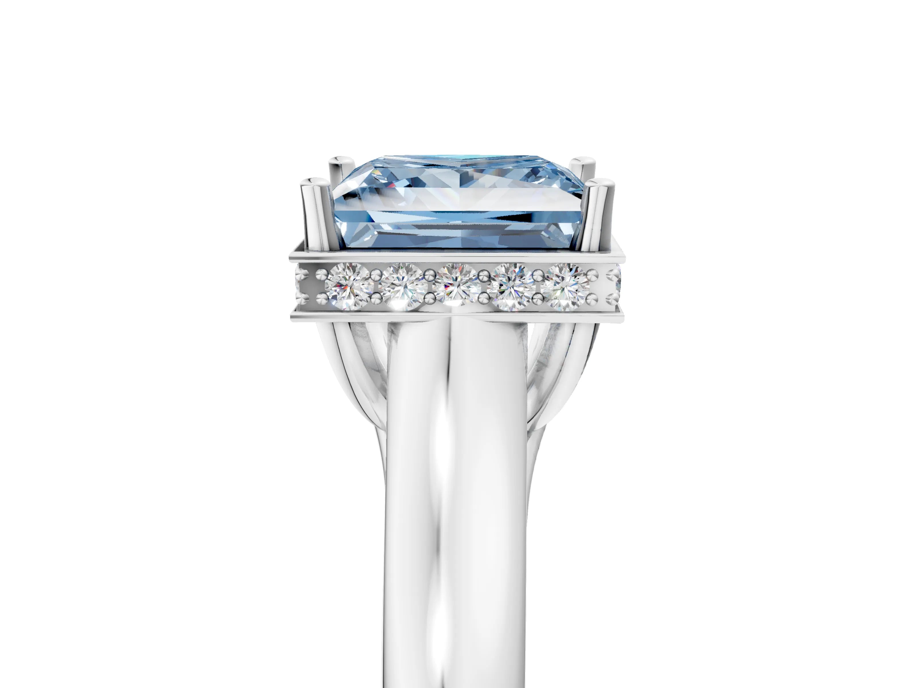 White gold Fancy Blue Princess Cut Solitaire Diamond Engagement Ring with Four-Prong Setting and Tapered Band_5