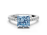 White gold Fancy Blue Princess Cut Solitaire Diamond Engagement Ring with Pavé Band and Six-Prong Setting_12