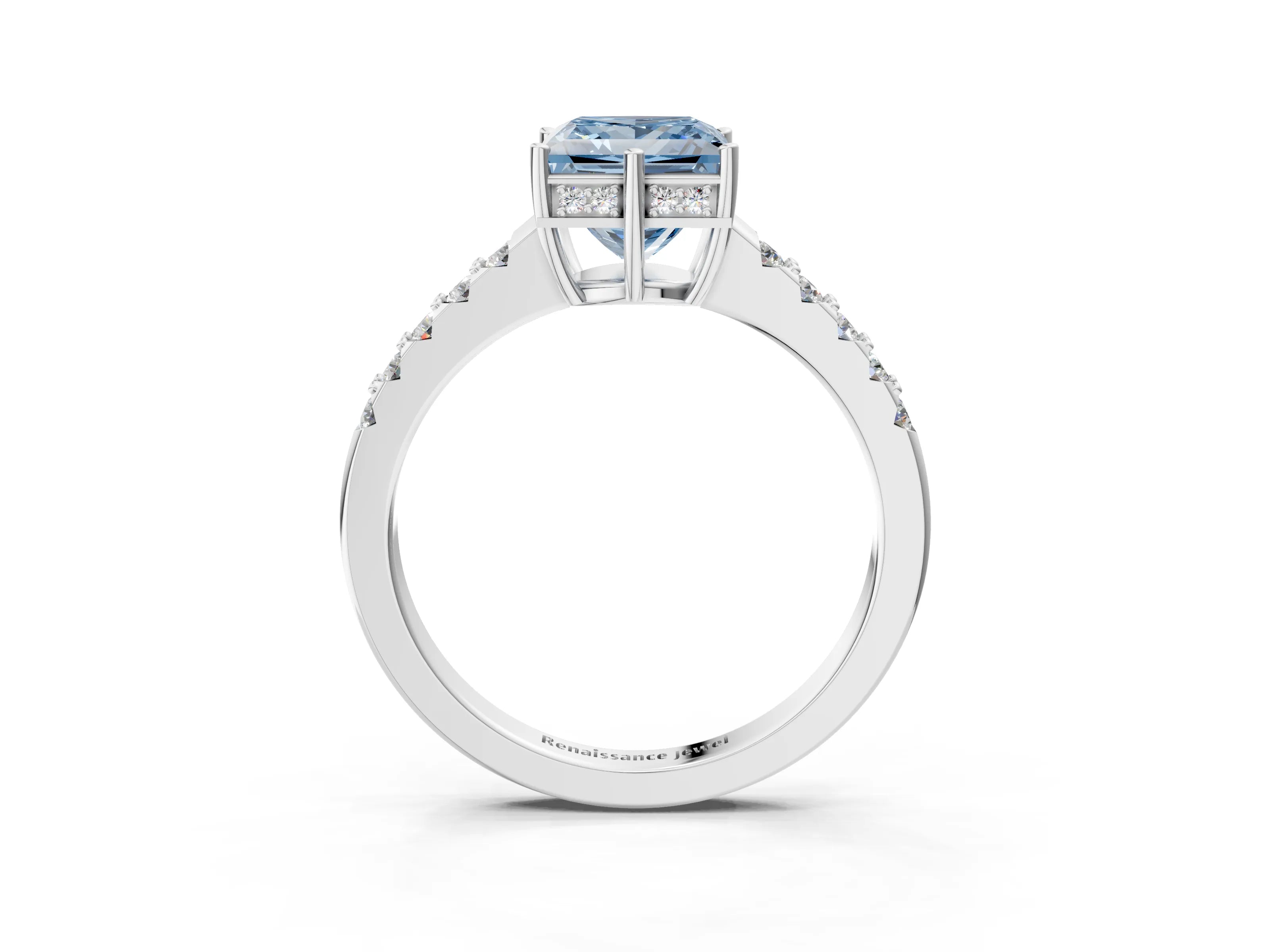 White gold Fancy Blue Princess Cut Solitaire Diamond Engagement Ring with Pavé Band and Six-Prong Setting_15