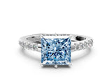 White gold Fancy Blue Princess Cut Solitaire Diamond Engagement Ring with Pavé Band and Six-Prong Setting_15