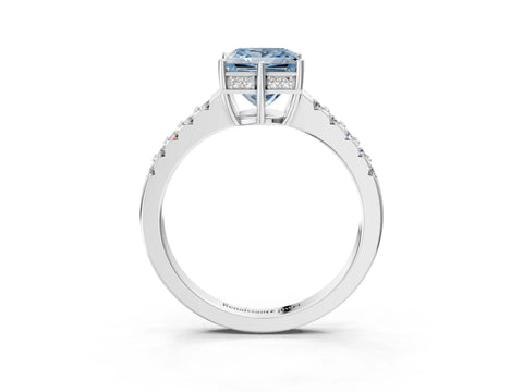 White gold Fancy Blue Princess Cut Solitaire Diamond Engagement Ring with Pavé Band and Six-Prong Setting_15