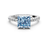 White gold Fancy Blue Princess Cut Solitaire Diamond Engagement Ring with Pavé Band and Six-Prong Setting_24