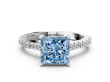 White gold Fancy Blue Princess  Cut Solitaire Diamond Engagement Ring with Pave Band and Four-Prong Setting_147