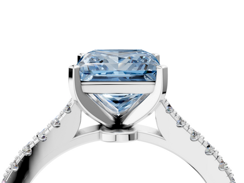 White gold Fancy Blue Princess  Cut Solitaire Diamond Engagement Ring with Pave Band and Four-Prong Setting_151