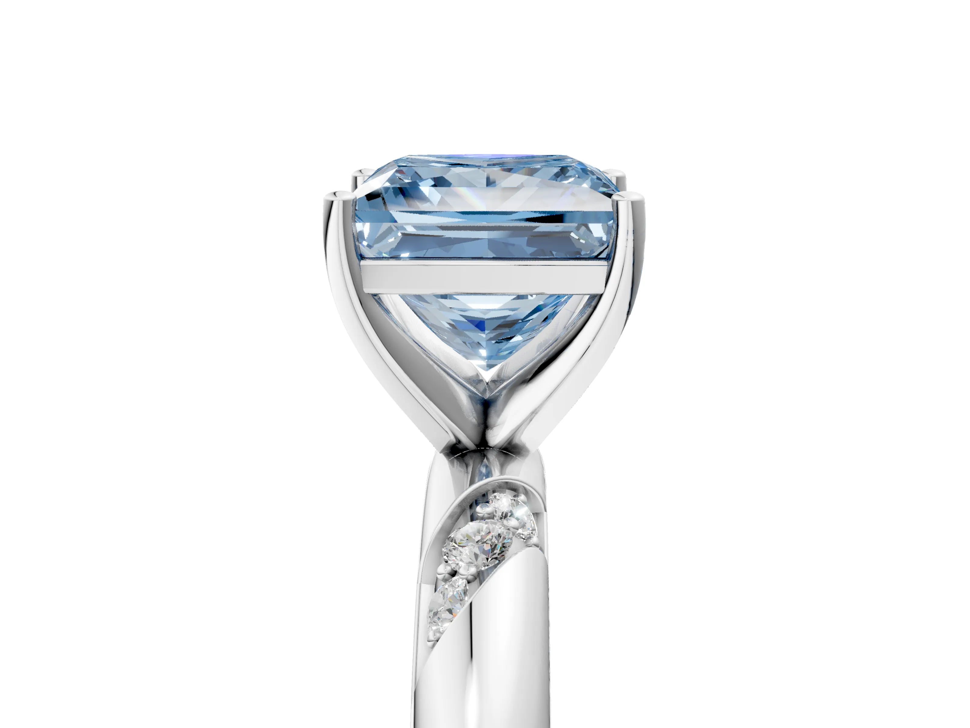 White gold Fancy Blue Princess Cut Solitaire Diamond Engagement Ring with Twisted Pave Band and Four-Prong Setting_42