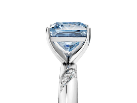 White gold Fancy Blue Princess Cut Solitaire Diamond Engagement Ring with Twisted Pave Band and Four-Prong Setting_44