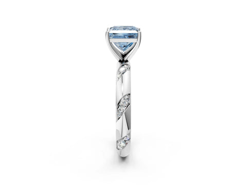 White gold Fancy Blue Princess Cut Solitaire Diamond Engagement Ring with Twisted Pave Band and Four-Prong Setting_45
