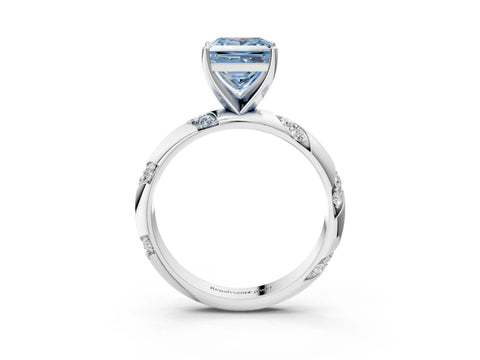 White gold Fancy Blue Princess Cut Solitaire Diamond Engagement Ring with Twisted Pave Band and Four-Prong Setting_46