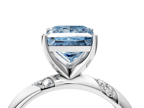 White gold Fancy Blue Princess Cut Solitaire Diamond Engagement Ring with Twisted Pave Band and Four-Prong Setting_47