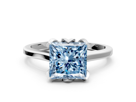 White gold Fancy Blue Princess  Cut Solitaire Diamond Ring with Flower-Prong Setting and Classic Band_41