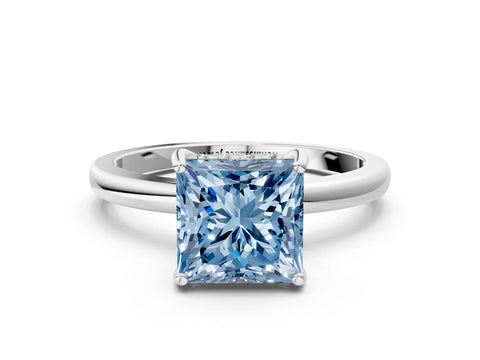 White gold Fancy Blue Princess Cut Solitaire Diamond Ring with Prong Setting and Plain Band_12