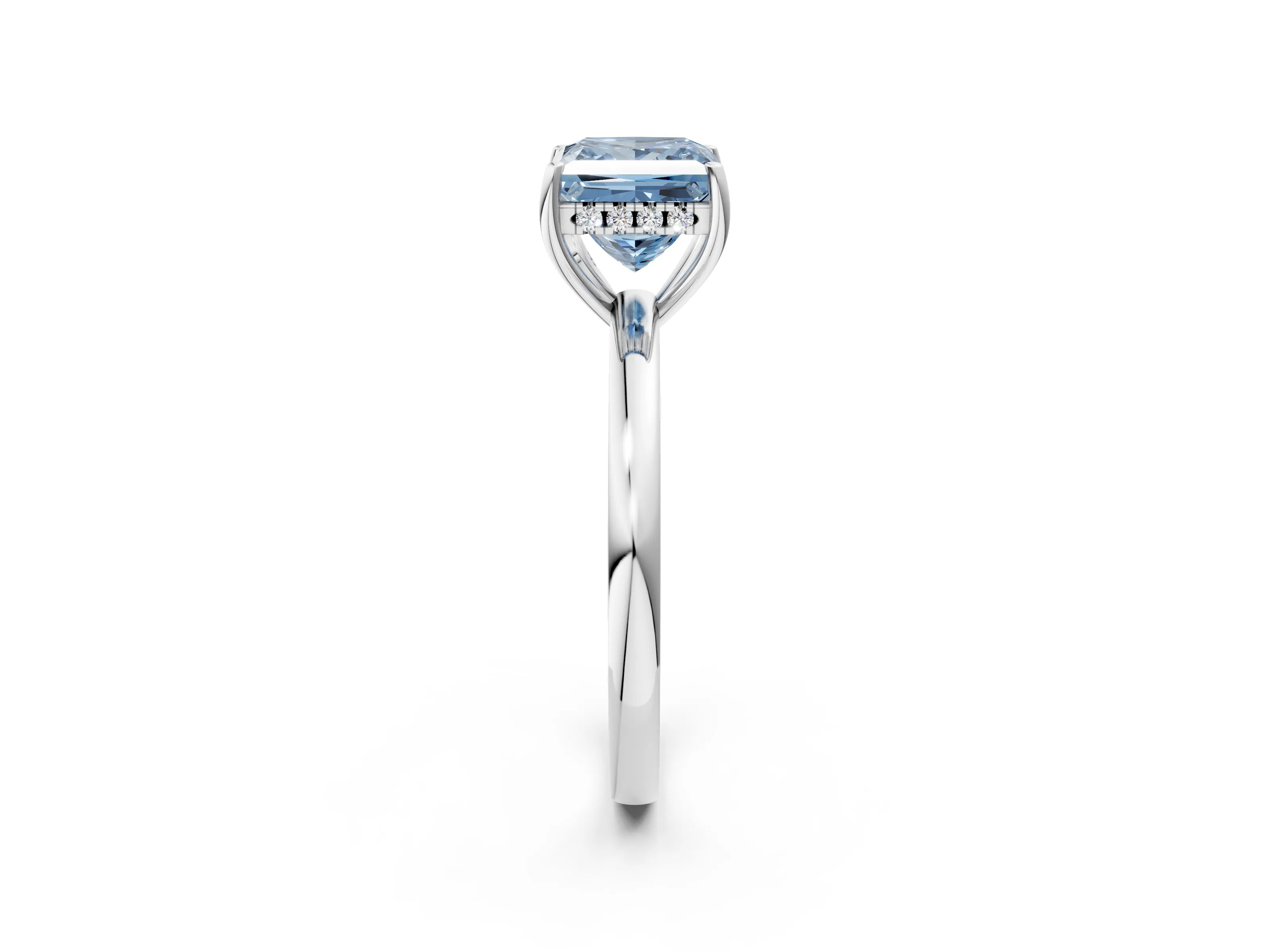 White gold Fancy Blue Princess Cut Solitaire Diamond Ring with Prong Setting and Plain Band_14