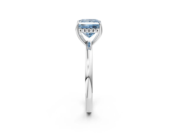 White gold Fancy Blue Princess Cut Solitaire Diamond Ring with Prong Setting and Plain Band