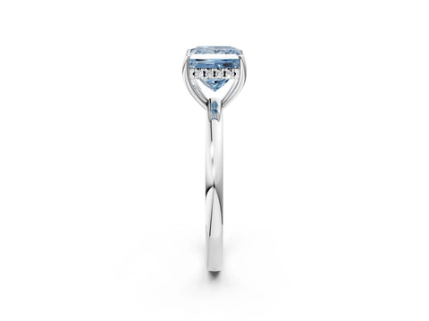 White gold Fancy Blue Princess Cut Solitaire Diamond Ring with Prong Setting and Plain Band_14