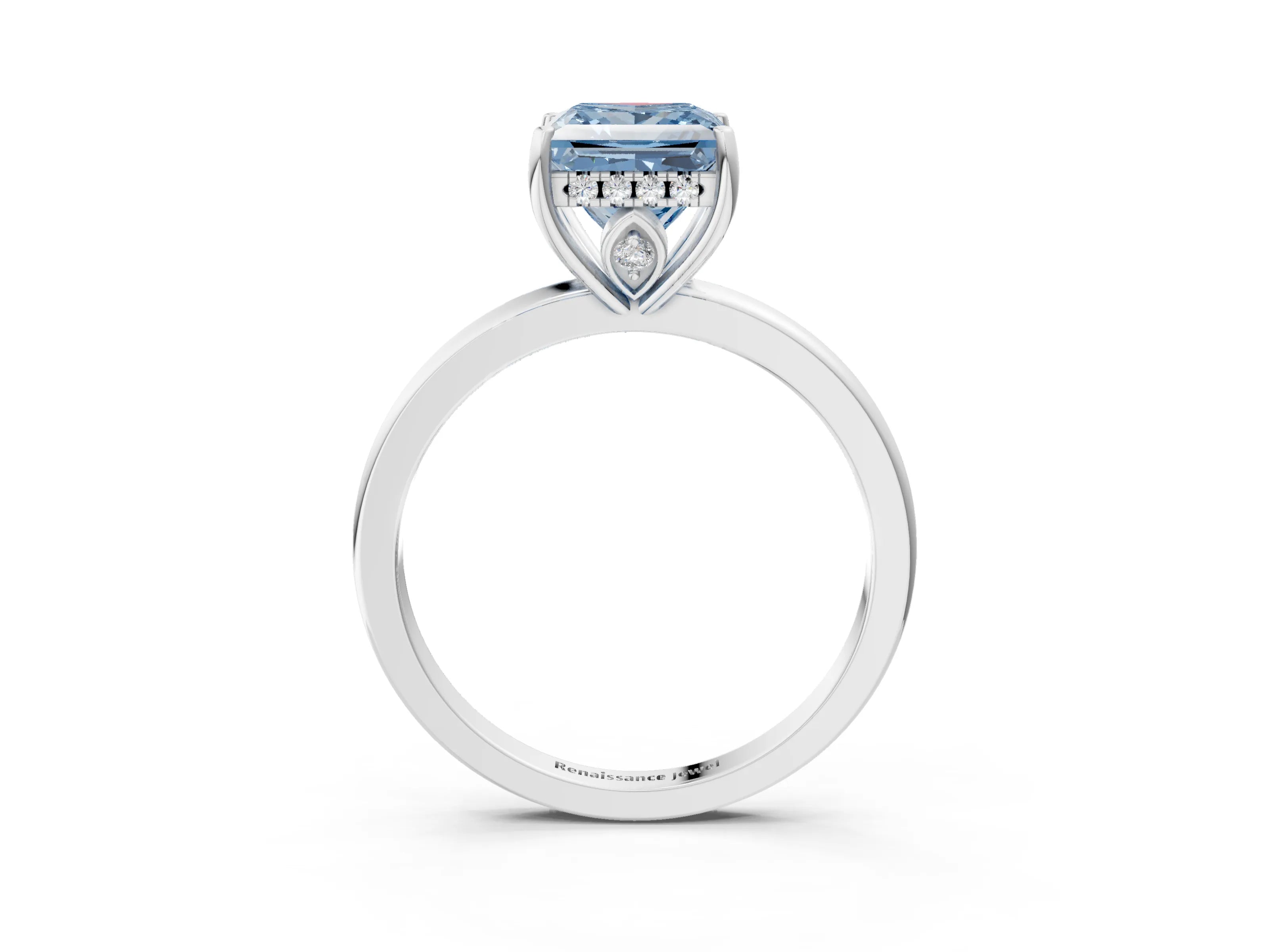 White gold Fancy Blue Princess Cut Solitaire Diamond Ring with Prong Setting and Plain Band_15