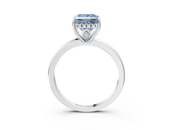 White gold Fancy Blue Princess Cut Solitaire Diamond Ring with Prong Setting and Plain Band