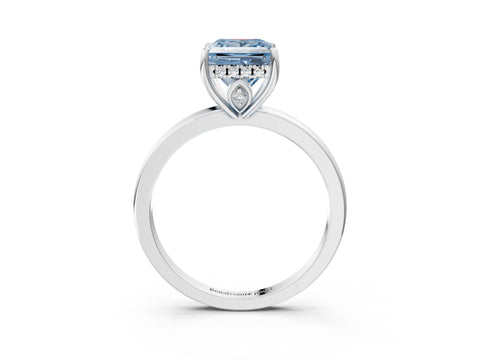 White gold Fancy Blue Princess Cut Solitaire Diamond Ring with Prong Setting and Plain Band_15