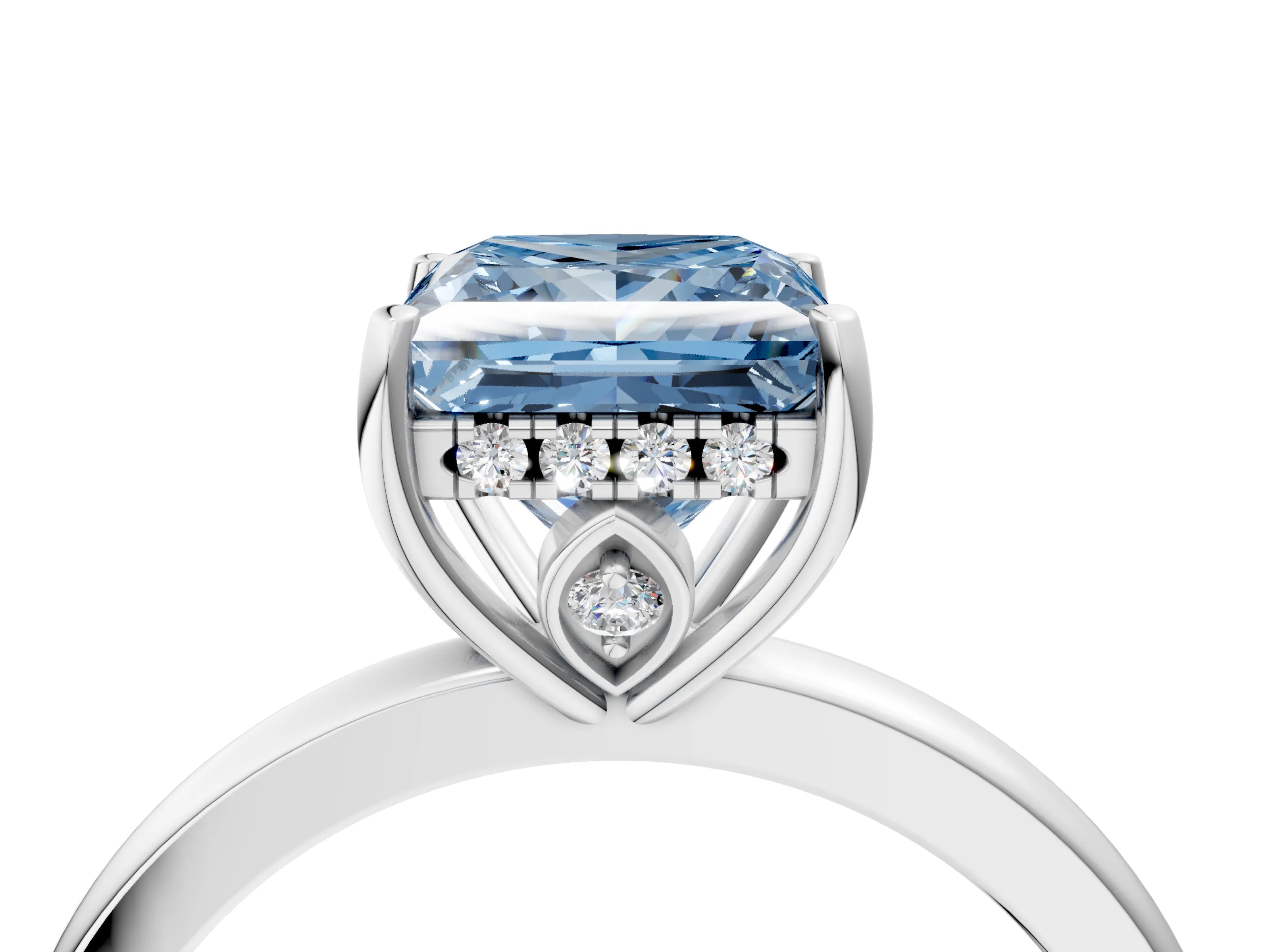 White gold Fancy Blue Princess Cut Solitaire Diamond Ring with Prong Setting and Plain Band_16
