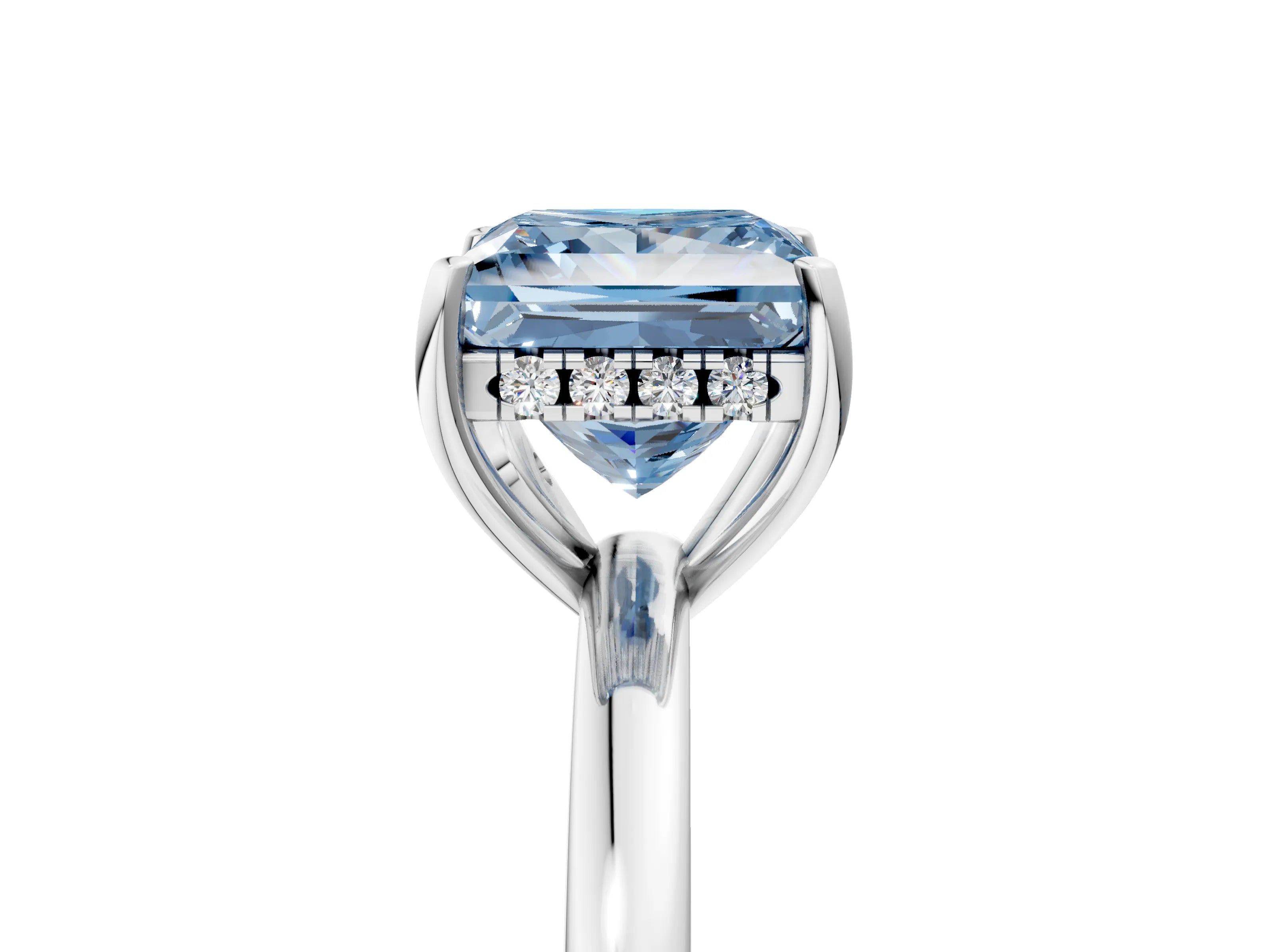 White gold Fancy Blue Princess Cut Solitaire Diamond Ring with Prong Setting and Plain Band_17