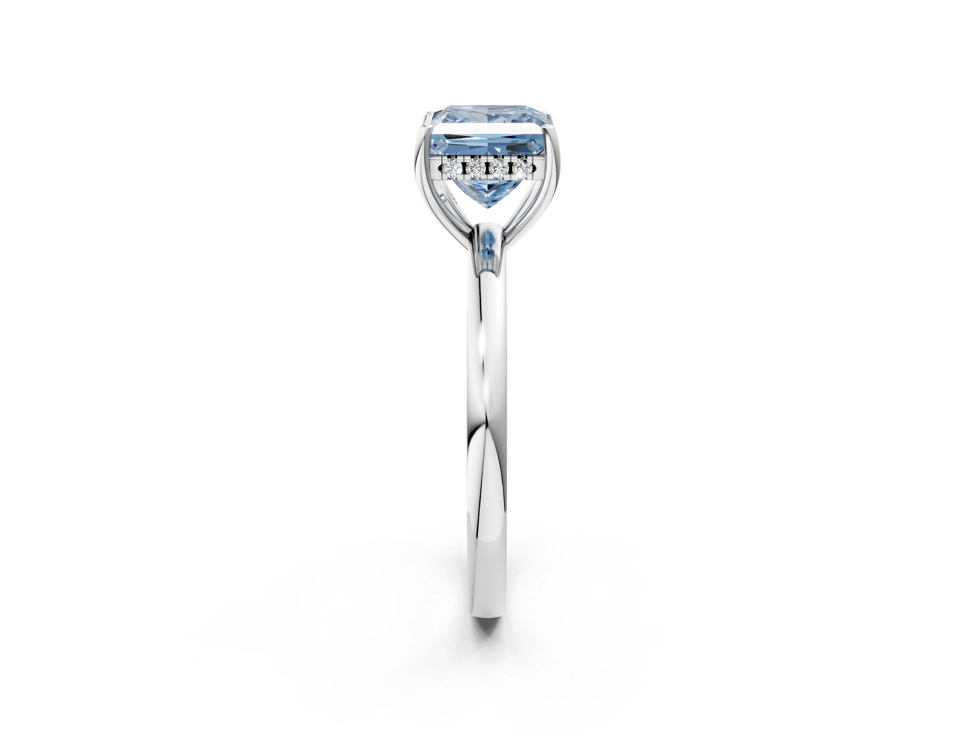 White gold Fancy Blue Princess Cut Solitaire Diamond Ring with Prong Setting and Plain Band_2