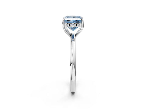 White gold Fancy Blue Princess Cut Solitaire Diamond Ring with Prong Setting and Plain Band_2