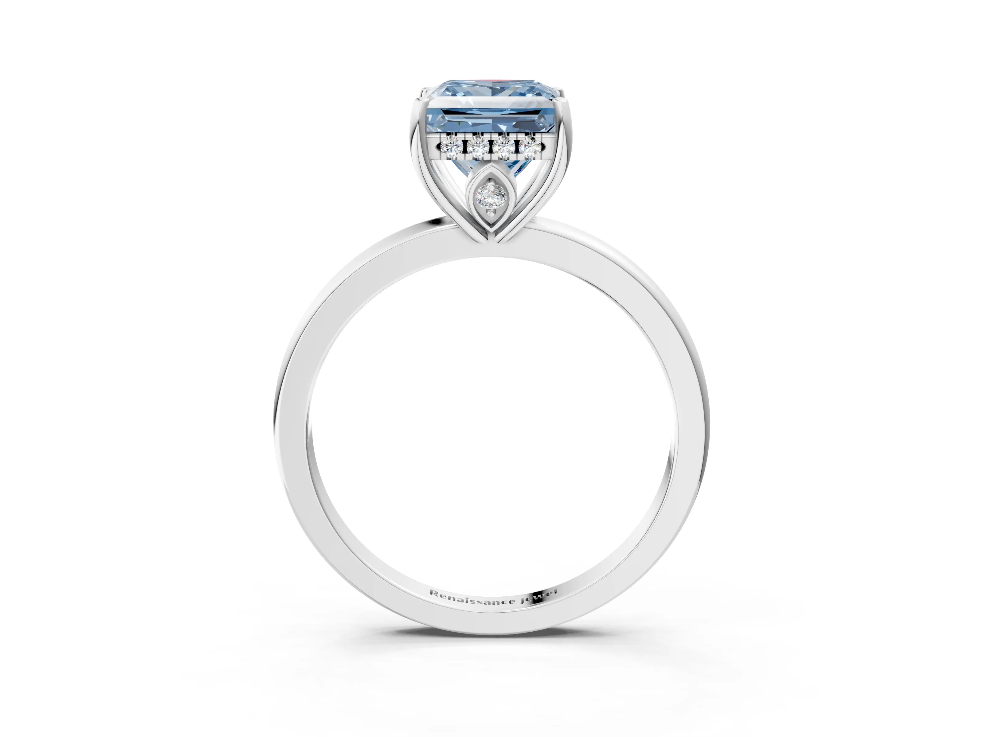 White gold Fancy Blue Princess Cut Solitaire Diamond Ring with Prong Setting and Plain Band_3
