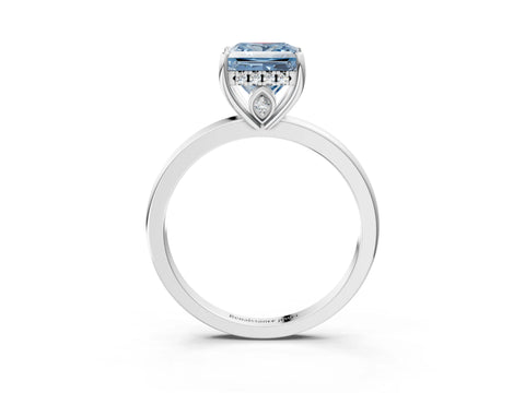 White gold Fancy Blue Princess Cut Solitaire Diamond Ring with Prong Setting and Plain Band_3