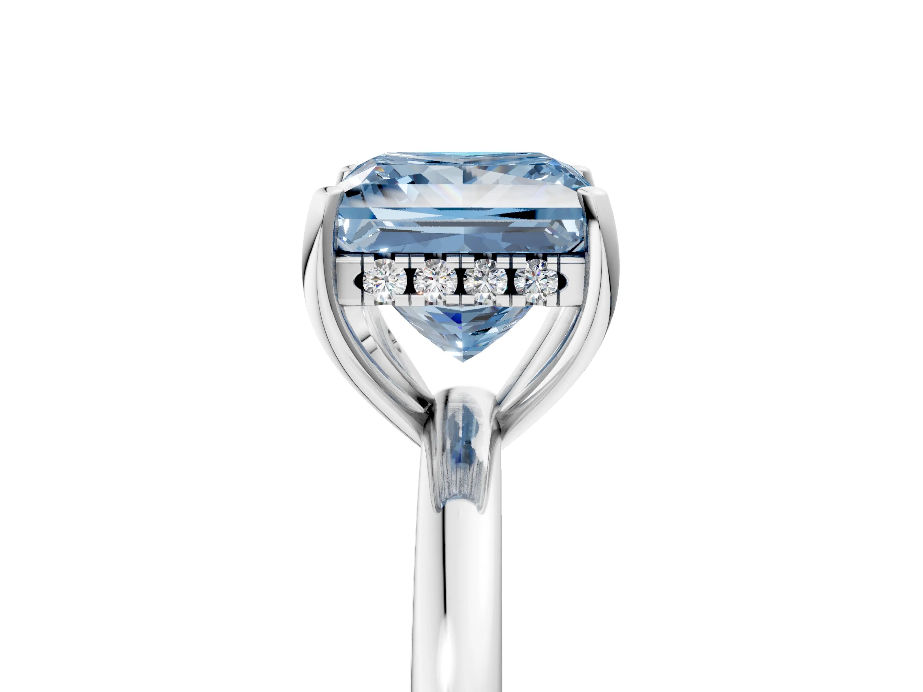 White gold Fancy Blue Princess Cut Solitaire Diamond Ring with Prong Setting and Plain Band_5