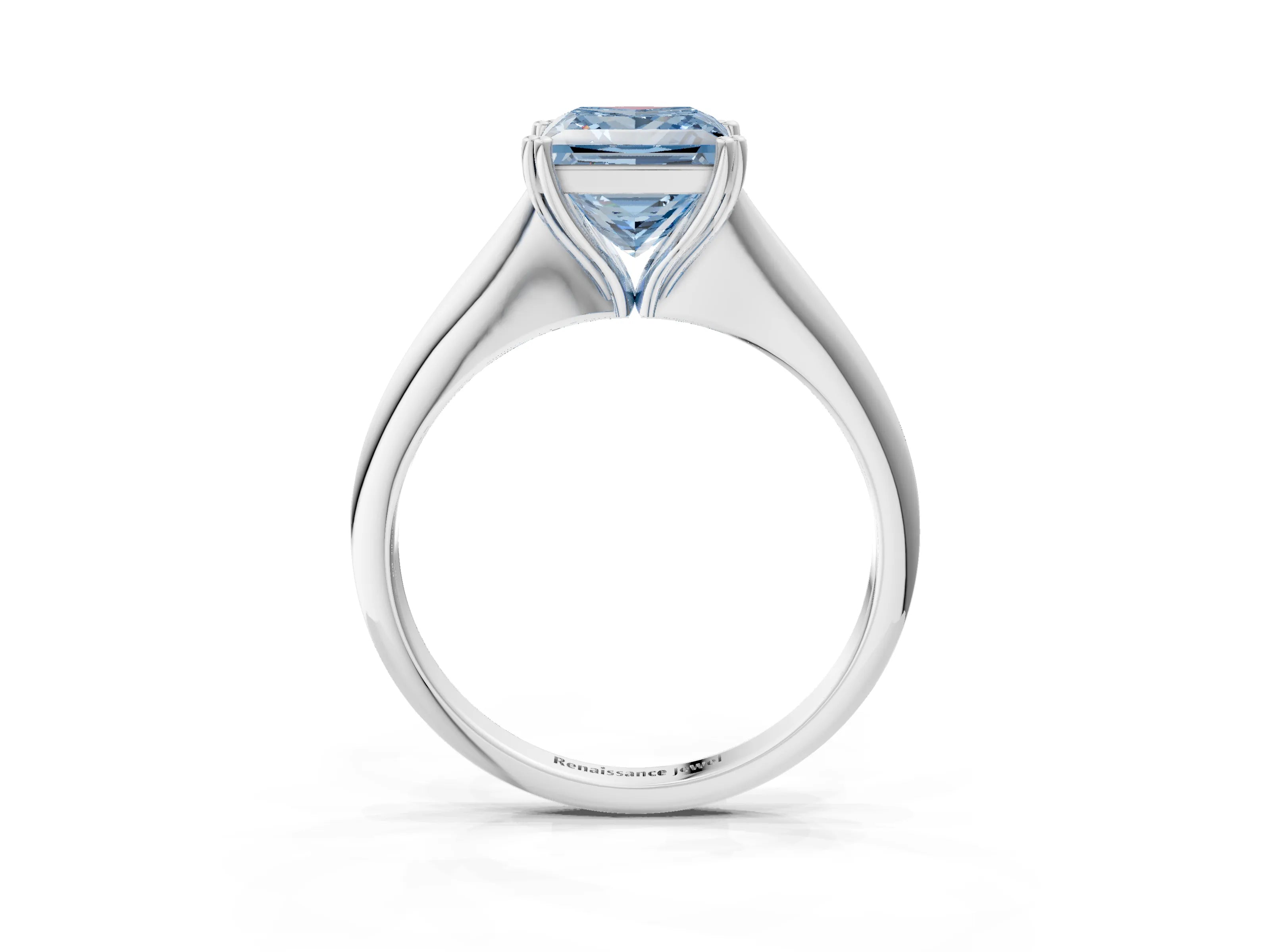 White gold Fancy Blue Princess Cut Solitaire Diamond Ring with Six-Prong Setting and Classic Band_3