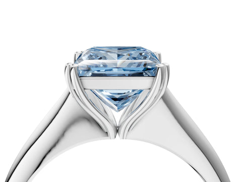 White gold Fancy Blue Princess Cut Solitaire Diamond Ring with Six-Prong Setting and Classic Band_4