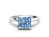 White gold Fancy Blue Princess Cut Solitaire Diamond Ring with Six-Prong Setting and Classic Band_74