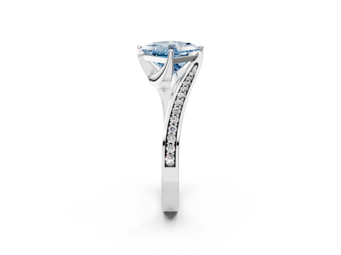 White gold Fancy Blue Princess Cut Solitaire Diamond Twist Band with Pavé Setting and Four-Prong Setting_14