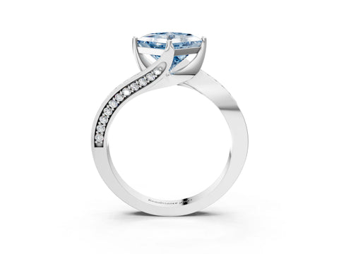 White gold Fancy Blue Princess Cut Solitaire Diamond Twist Band with Pavé Setting and Four-Prong Setting_15