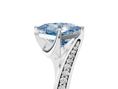 White gold Fancy Blue Princess Cut Solitaire Diamond Twist Band with Pavé Setting and Four-Prong Setting_17