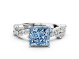 White gold Fancy Blue Princess  Cut Solitaire Diamond Twisted Band with Pave Setting_47
