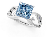 White gold Fancy Blue Princess  Cut Solitaire Diamond with Side Stones on Criss-Cross Band and Four-Prong Setting_4