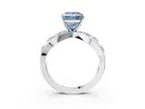 White gold Fancy Blue Princess  Cut Solitaire Diamond with Side Stones on Criss-Cross Band and Four-Prong Setting_6