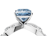 White gold Fancy Blue Princess  Cut Solitaire Diamond with Side Stones on Criss-Cross Band and Four-Prong Setting_7