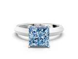 White gold Fancy Blue Princess  Cut Solitaire Engagement Ring with Flat Band and Four-Prong Setting