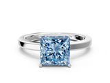 White gold Fancy Blue Princess  Cut Solitaire Engagement Ring with Four-Prong Setting on a Classic Band_20