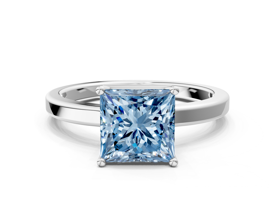 White gold Fancy Blue Princess  Cut Solitaire Engagement Ring with Four-Prong Setting on a Classic Band_20