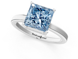 White gold Fancy Blue Princess  Cut Solitaire Engagement Ring with Four-Prong Setting on a Classic Band_21