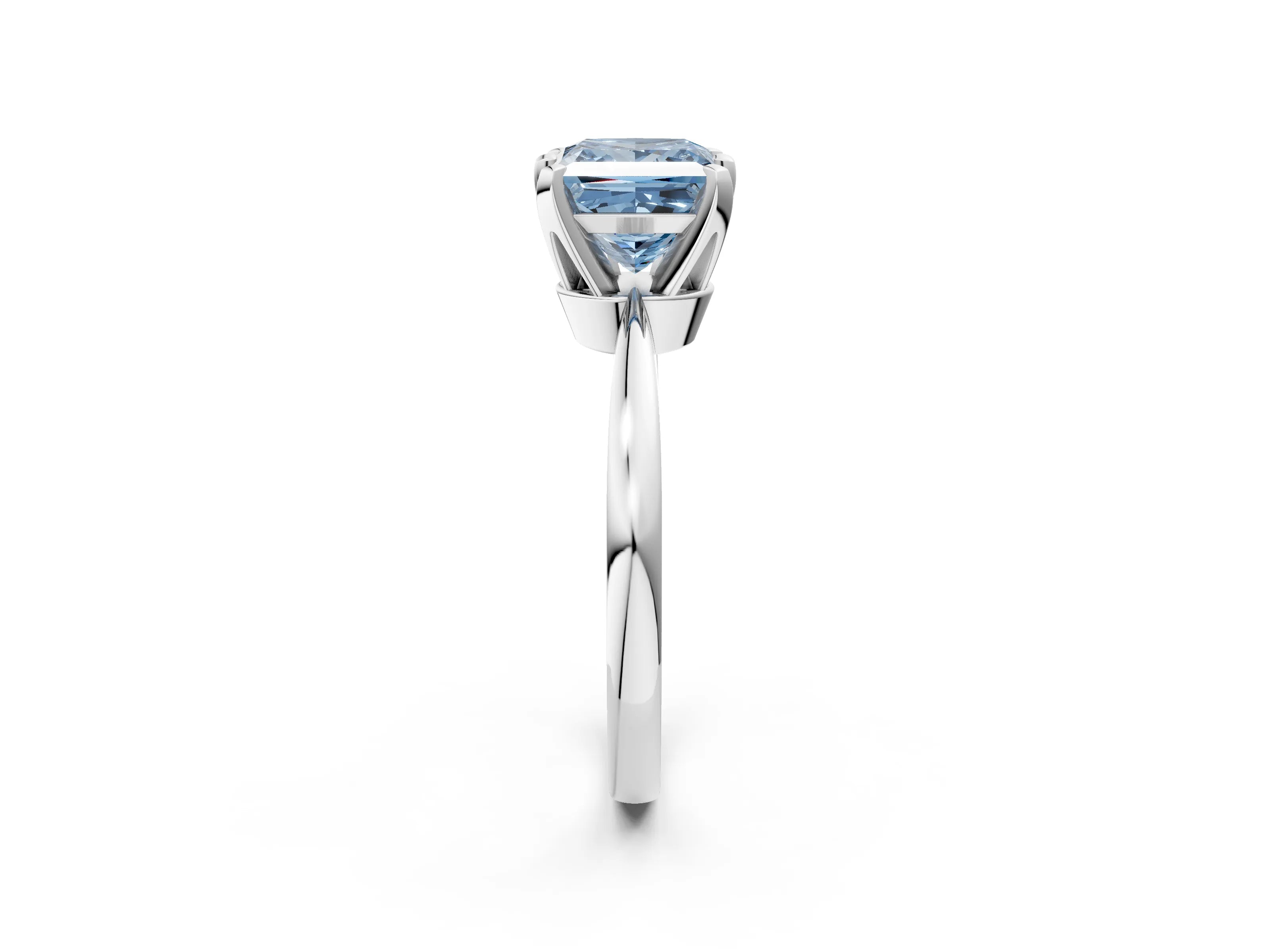 White gold Fancy Blue Princess Cut Solitaire Engagement Ring with Six-Prong Setting and Tapered Band_2