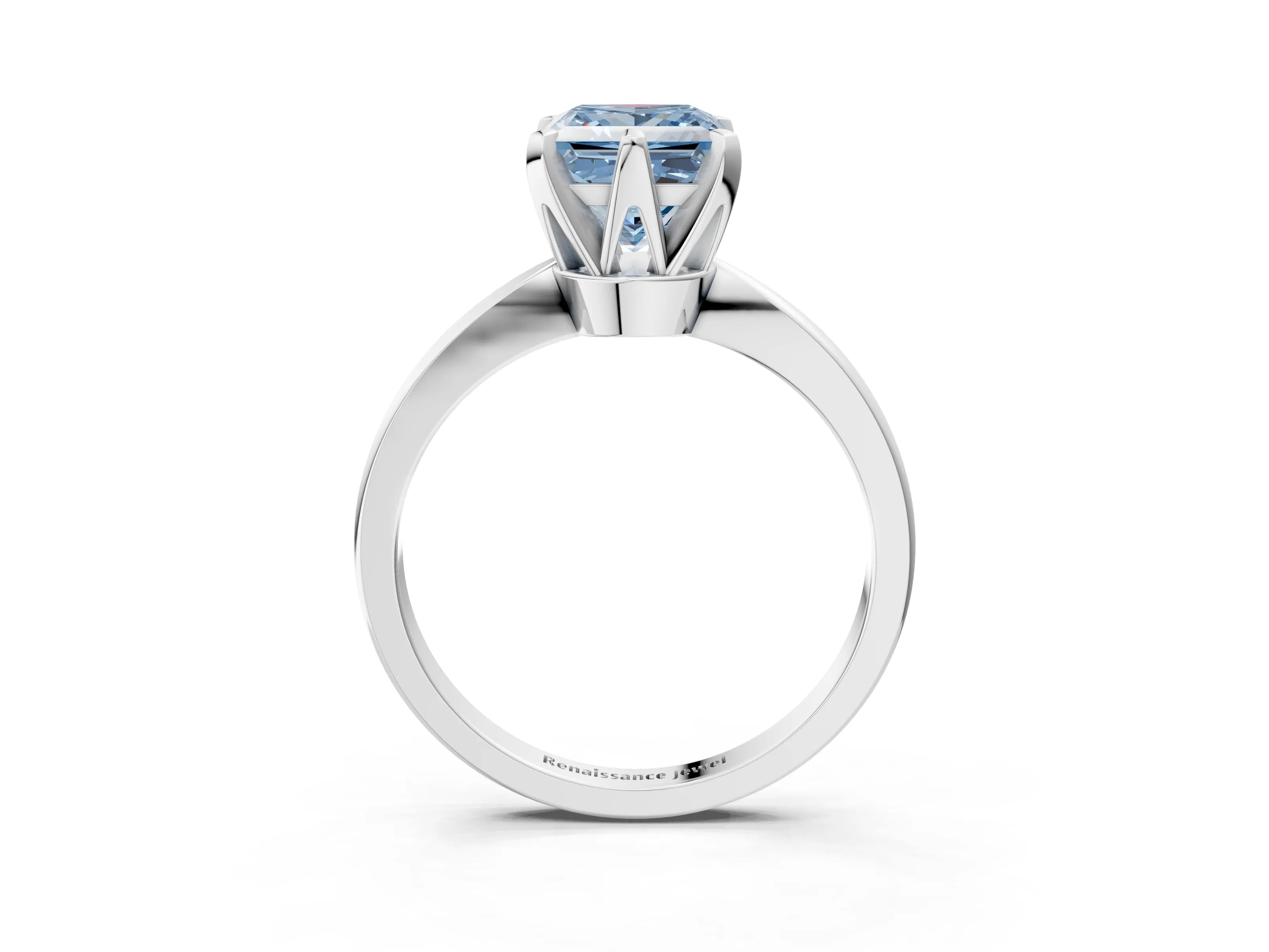 White gold Fancy Blue Princess Cut Solitaire Engagement Ring with Six-Prong Setting and Tapered Band_3