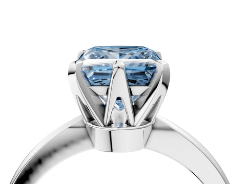 White gold Fancy Blue Princess Cut Solitaire Engagement Ring with Six-Prong Setting and Tapered Band_4