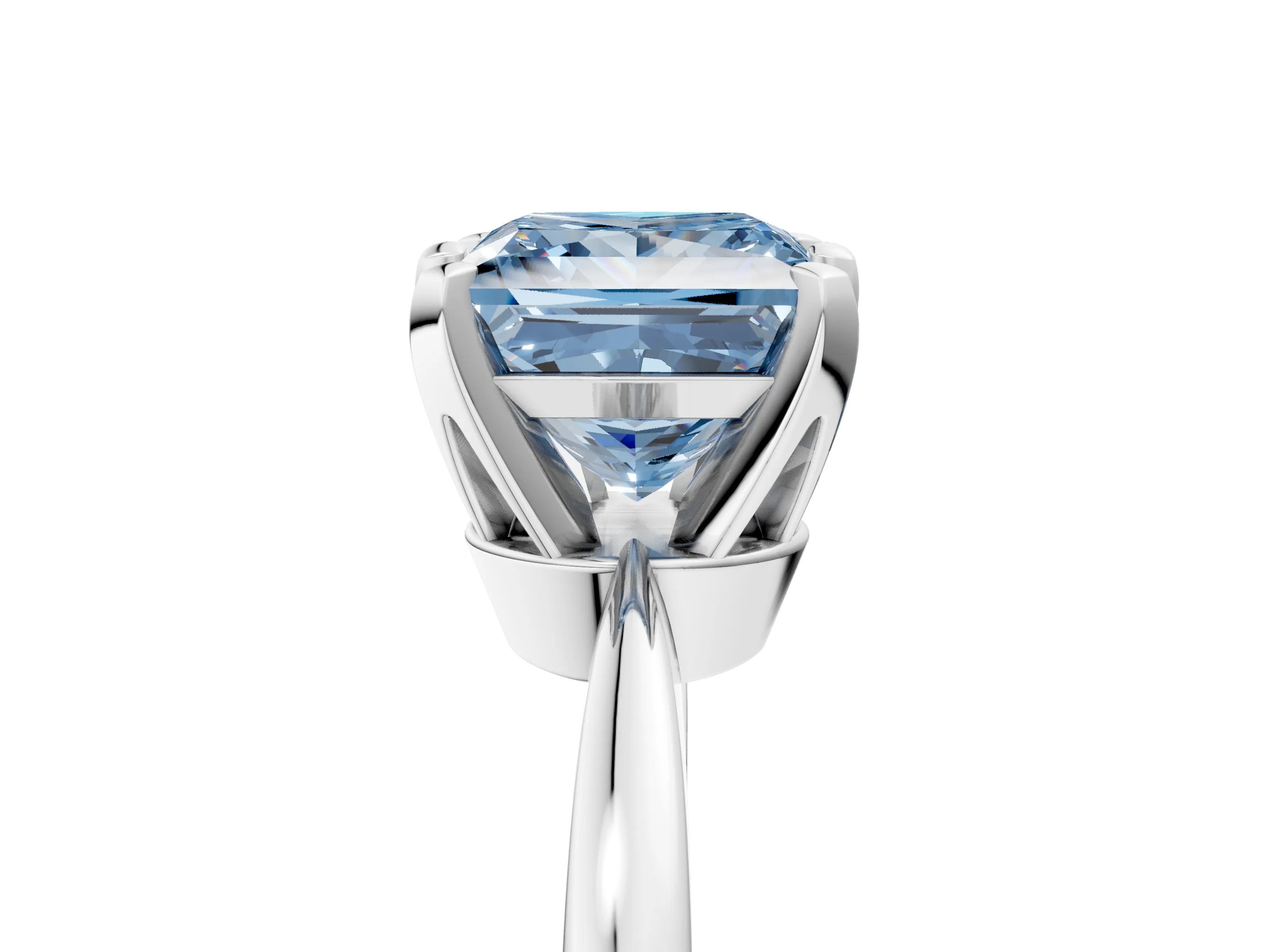 White gold Fancy Blue Princess Cut Solitaire Engagement Ring with Six-Prong Setting and Tapered Band_5